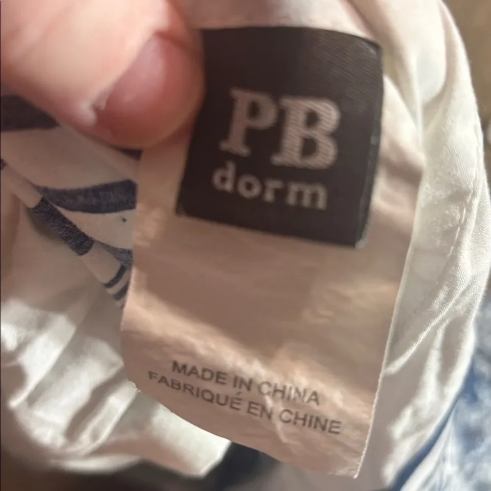 Pottery barn dorm twin Natalia Royal navy white floral cotton stripe duvet cover